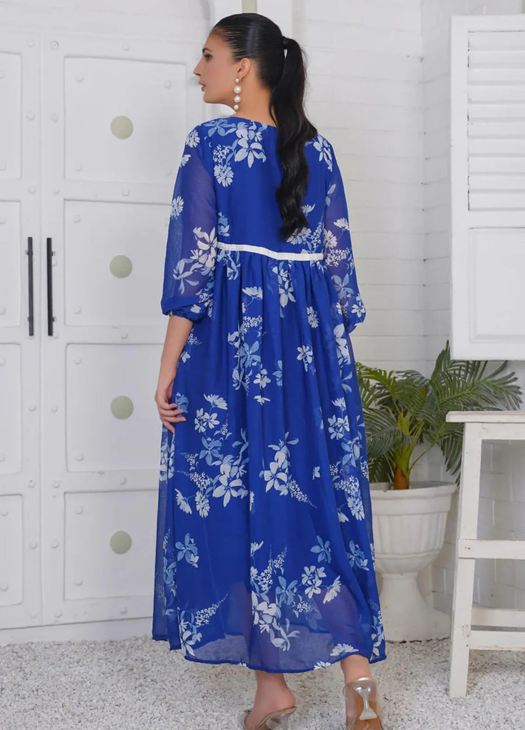 Hareem Fatima Pret Printed Chiffon 1 Piece Blue Dream Maxi