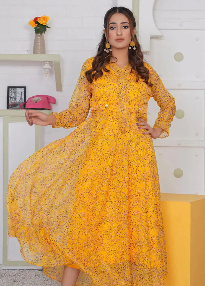 Hareem Fatima Pret Printed Chiffon 1 Piece Gold Blossom Maxi