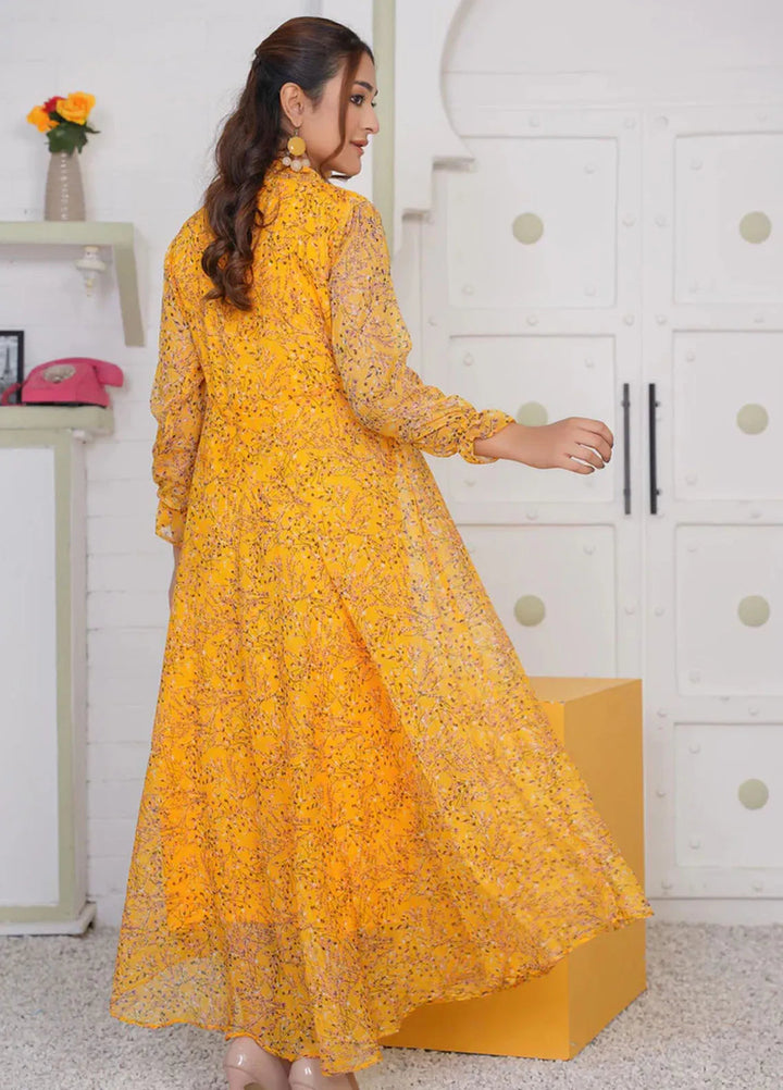 Hareem Fatima Pret Printed Chiffon 1 Piece Gold Blossom Maxi