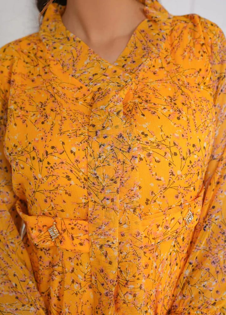 Hareem Fatima Pret Printed Chiffon 1 Piece Gold Blossom Maxi