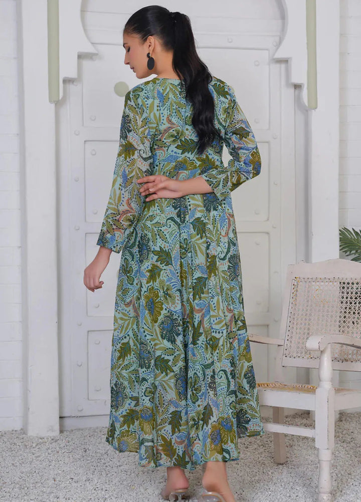 Hareem Fatima Pret Printed Chiffon 1 Piece Green floral Maxi
