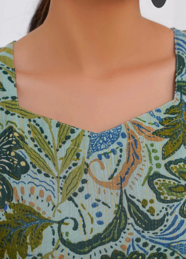 Hareem Fatima Pret Printed Chiffon 1 Piece Green floral Maxi