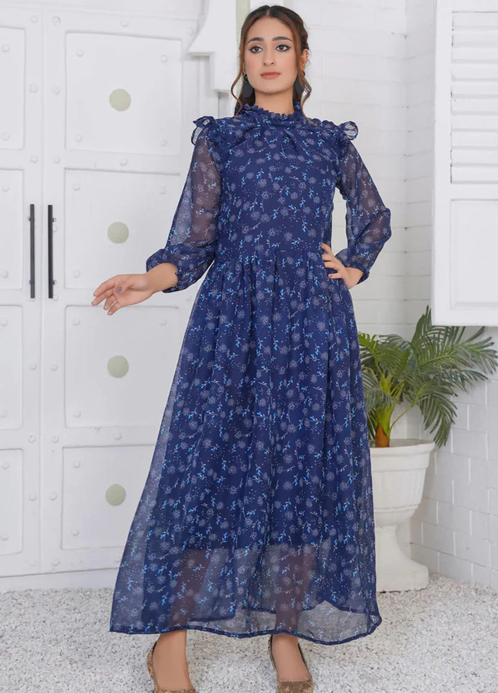 Hareem Fatima Pret Printed Chiffon 1 Piece Midnight Blue Maxi