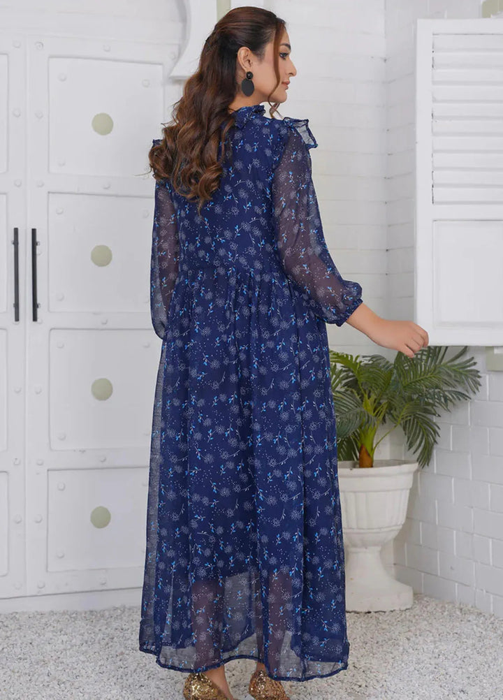Hareem Fatima Pret Printed Chiffon 1 Piece Midnight Blue Maxi