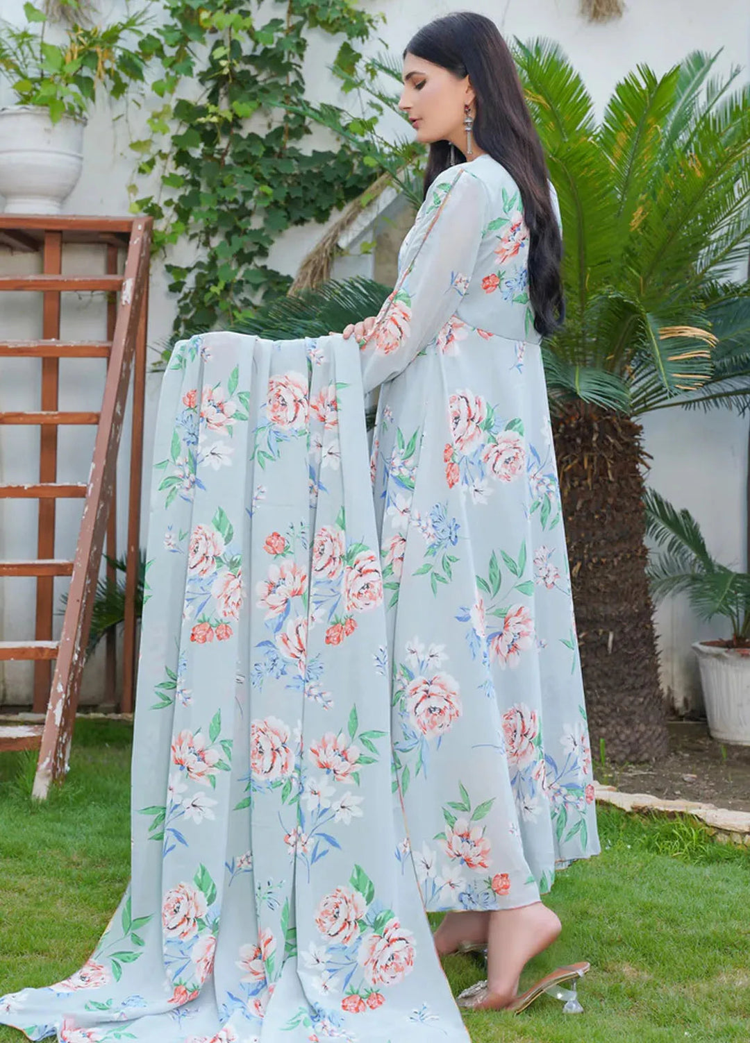 Hareem Fatima Pret Printed Chiffon 2 Piece Grey Bloom Maxi