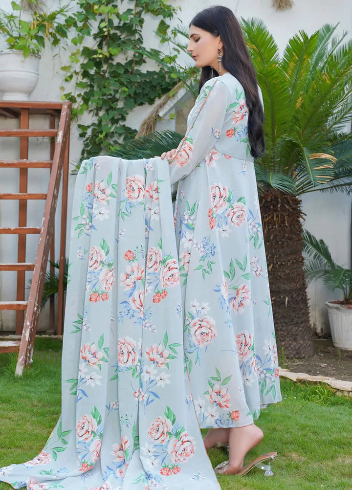 Hareem Fatima Pret Printed Chiffon 2 Piece Grey Bloom Maxi