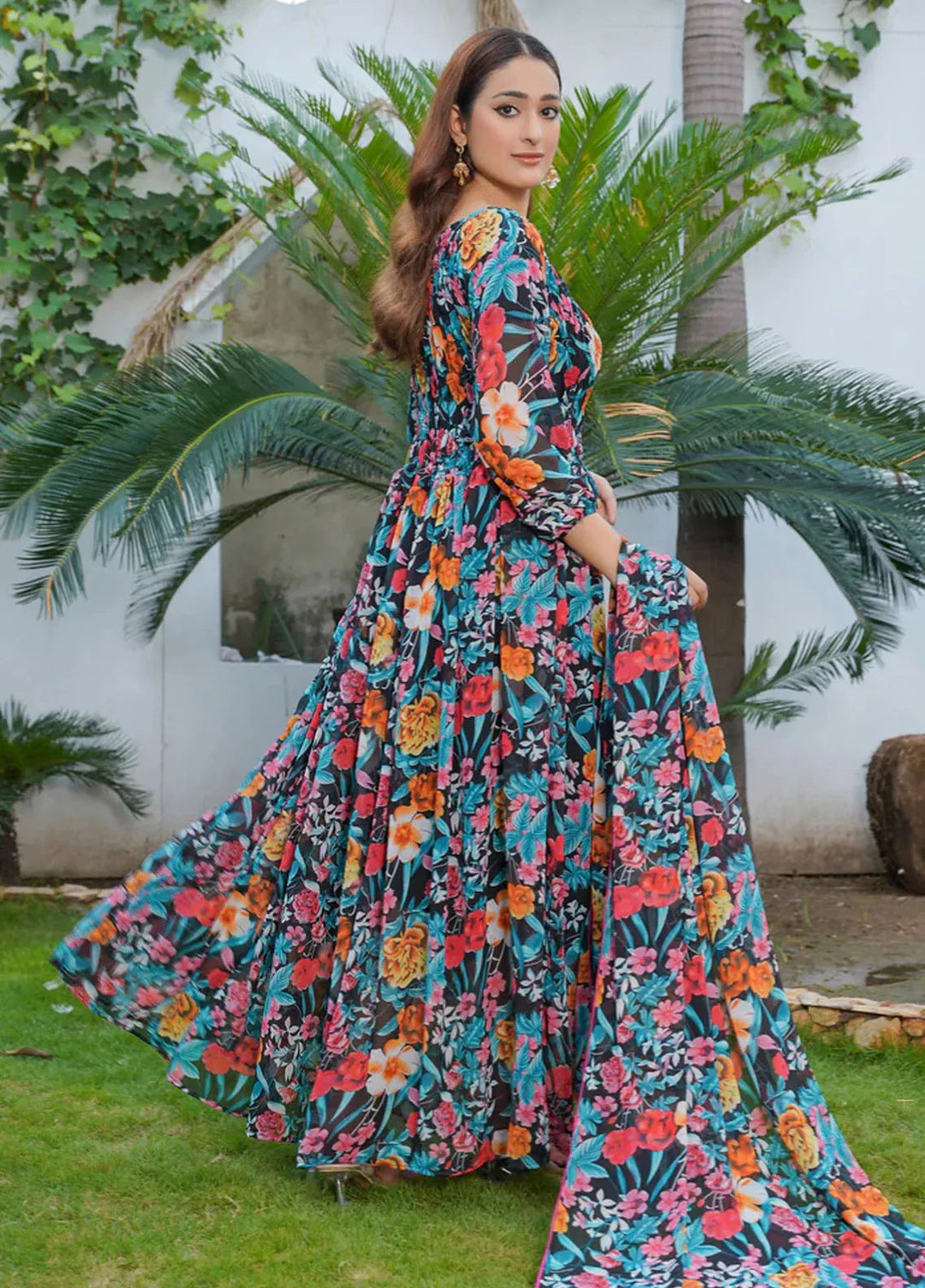 Hareem Fatima Pret Printed Chiffon 2 Piece Multi Floral Maxi