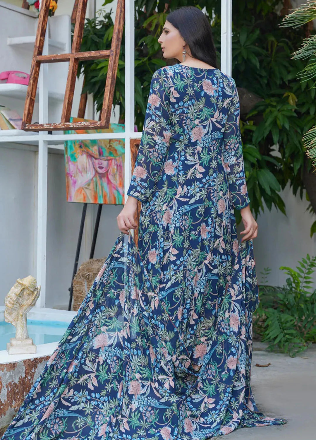 Hareem Fatima Pret Printed Chiffon 2 Piece Navy Bloom Maxi