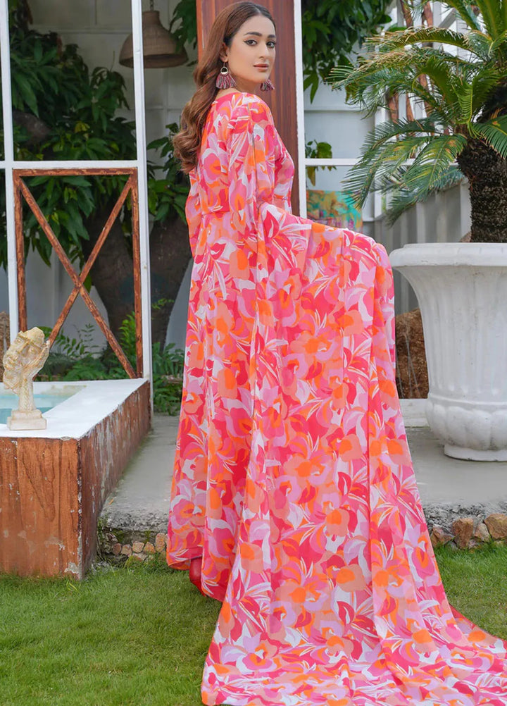 Hareem Fatima Pret Printed Chiffon 2 Piece Pink Leaf Maxi