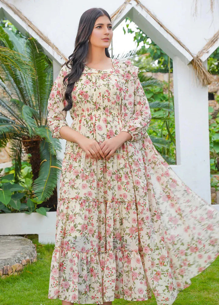 Hareem Fatima Pret Printed Chiffon 2 Piece Pink Rose Maxi