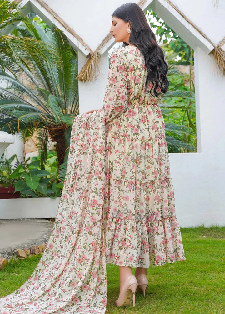 Hareem Fatima Pret Printed Chiffon 2 Piece Pink Rose Maxi