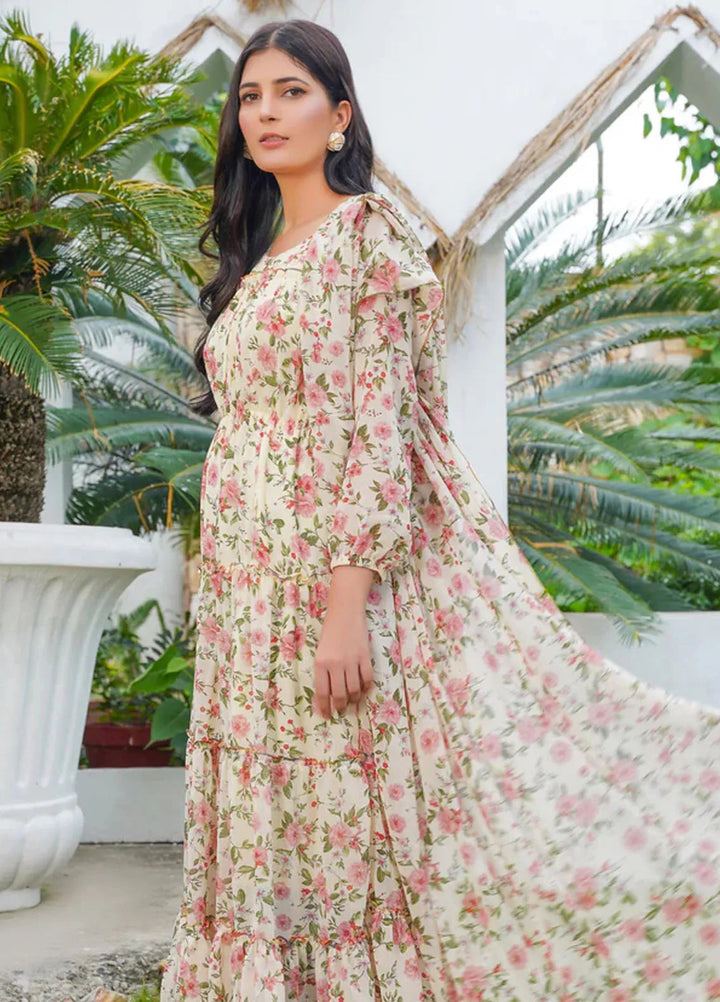 Hareem Fatima Pret Printed Chiffon 2 Piece Pink Rose Maxi
