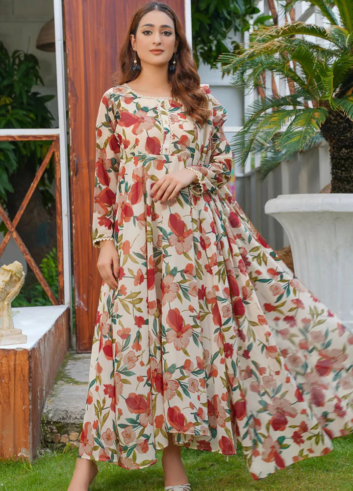 Hareem Fatima Pret Printed Chiffon 2 Piece White Dreams Maxi