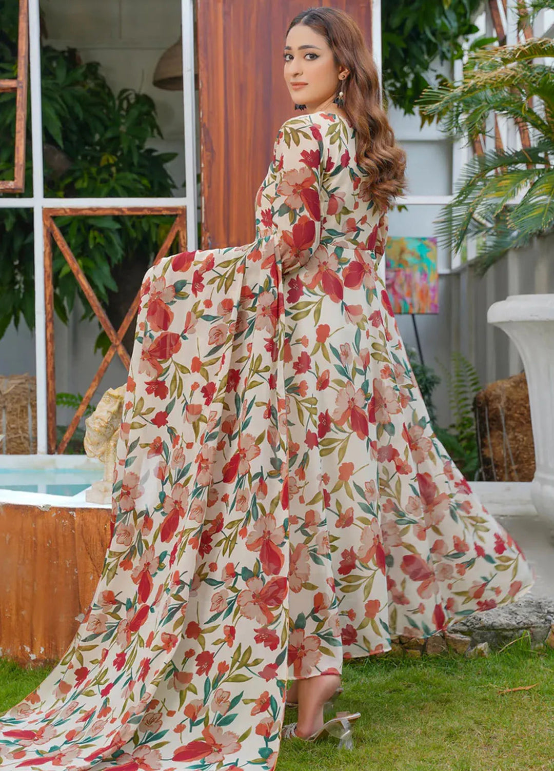 Hareem Fatima Pret Printed Chiffon 2 Piece White Dreams Maxi
