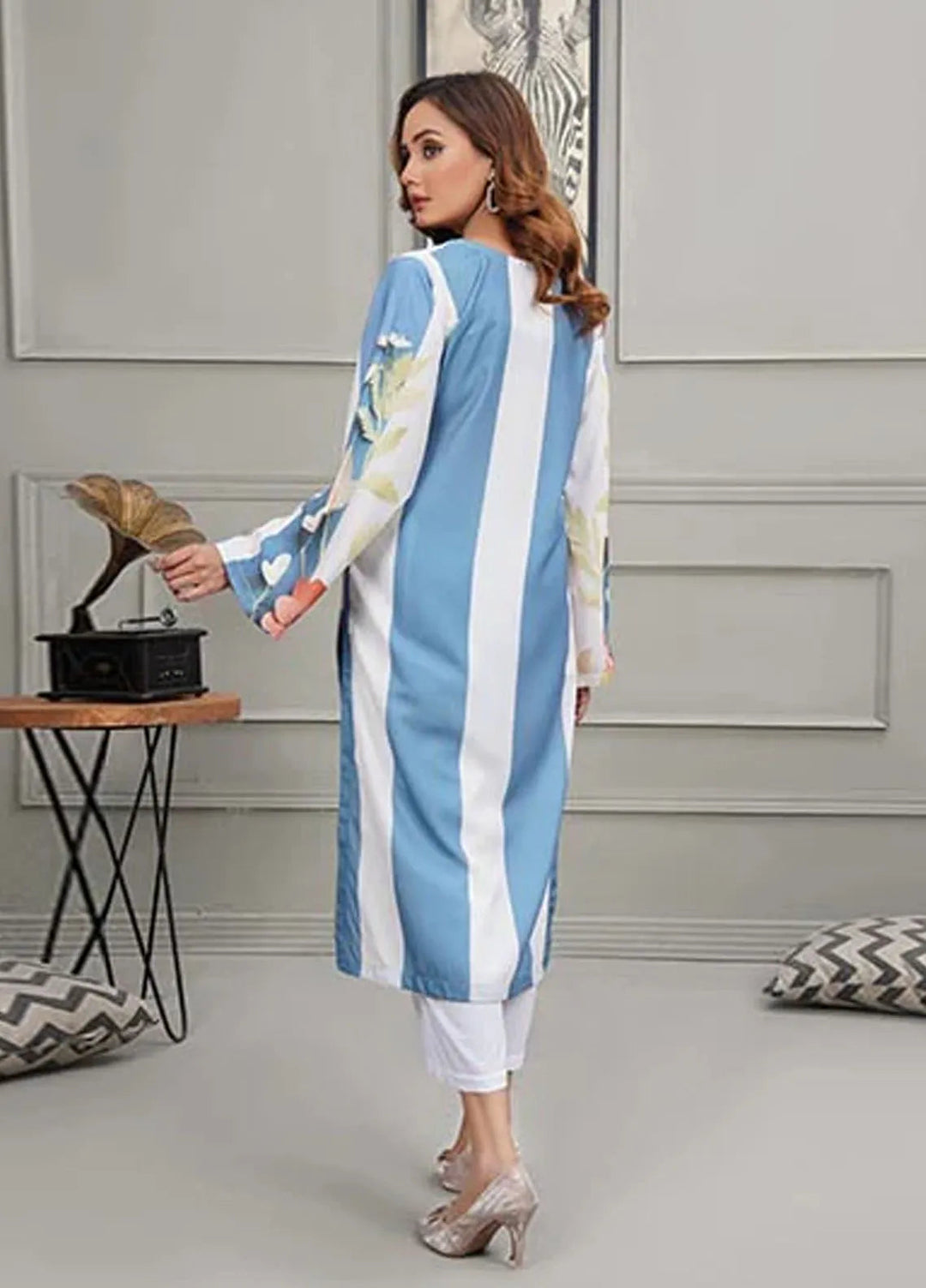 Hareem Fatima Pret Printed Lawn 2 Piece Suit Flora and Stripes