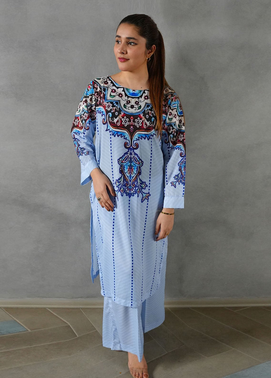 Heritage Hues by Madiha Gohar Pret Printed Crepe Lawn 2 Piece Suit Celeste