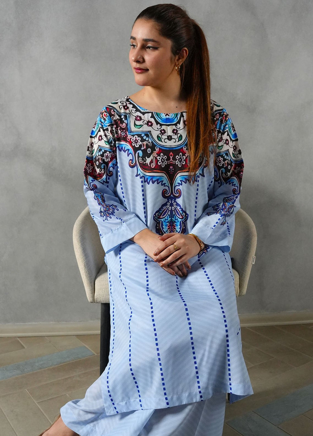 Heritage Hues by Madiha Gohar Pret Printed Crepe Lawn 2 Piece Suit Celeste