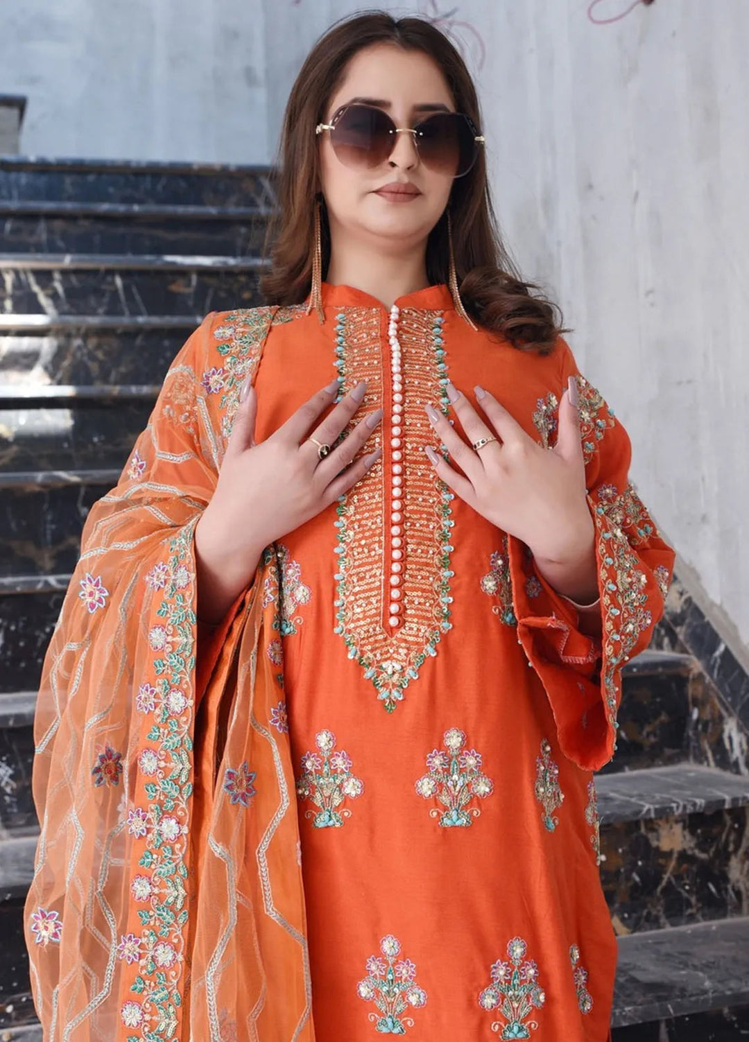 Haseen By Ayat Pret Embroidered Cotton Silk 3 Piece Suit Malta
