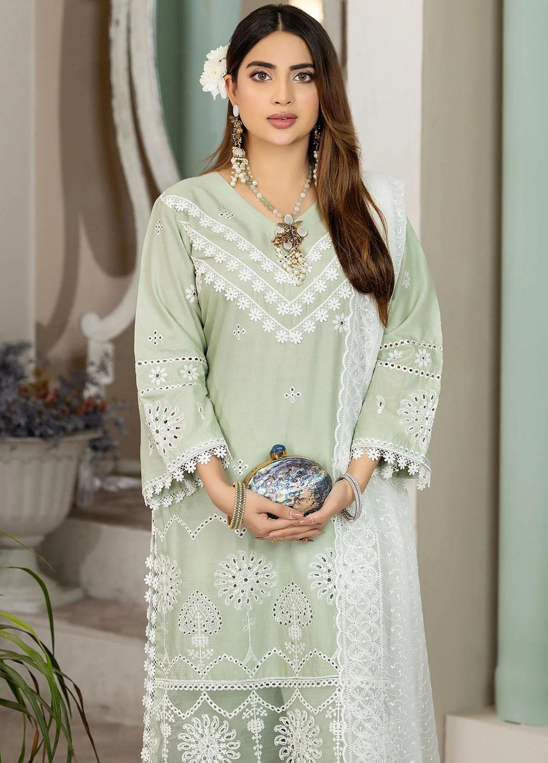 Haseen By Noorma Kaamal Embroidered Chikankari Lawn Suits Unstitched 3 Piece NK23H NK-C2-02 - Luxury Collection