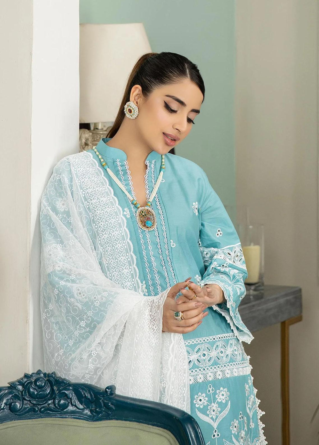 Haseen By Noorma Kaamal Embroidered Chikankari Lawn Suits Unstitched 3 Piece NK23H NK-C2-05 - Luxury Collection