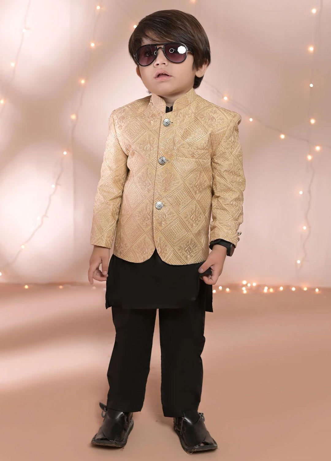Hassan Jee  Formal Prince Coat for Boys -  Beige Prince Coat - P12
