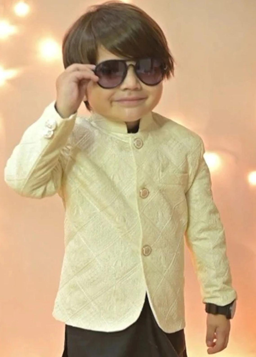 Hassan Jee  Formal Prince Coat for Boys -  Gentle Cream Prince Coat - P3