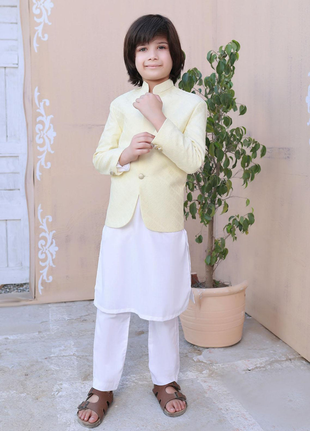 Hassan Jee  Formal Prince Coat for Boys -  Off White Prince Coat - P7