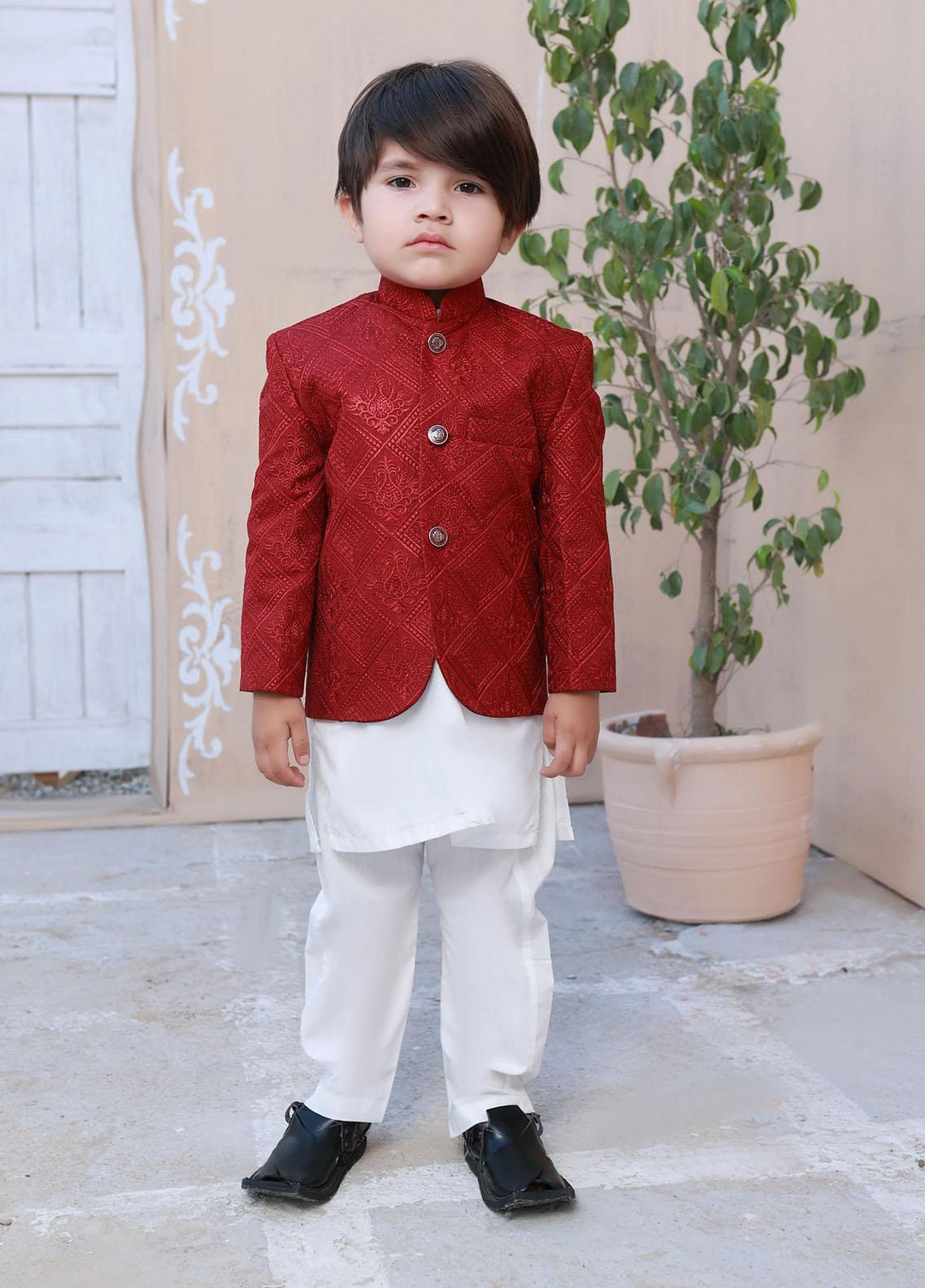 Hassan Jee  Formal Prince Coat for Boys -  Red Prince Coat - P9