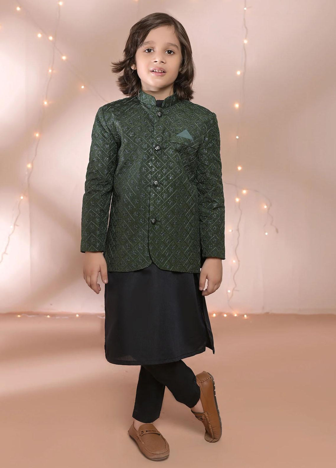 Hassan Jee  Formal Boys Prince Coat -  Sea Green Prince Coat - P11