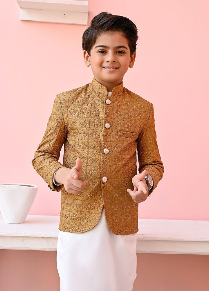 Hassan Jee  Formal Prince Coat for Boys -  Golden Prince Coat - P16