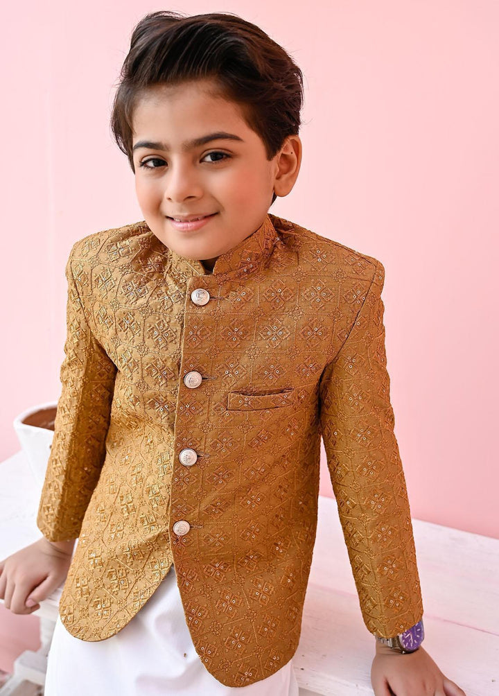 Hassan Jee  Formal Prince Coat for Boys -  Golden Prince Coat - P16