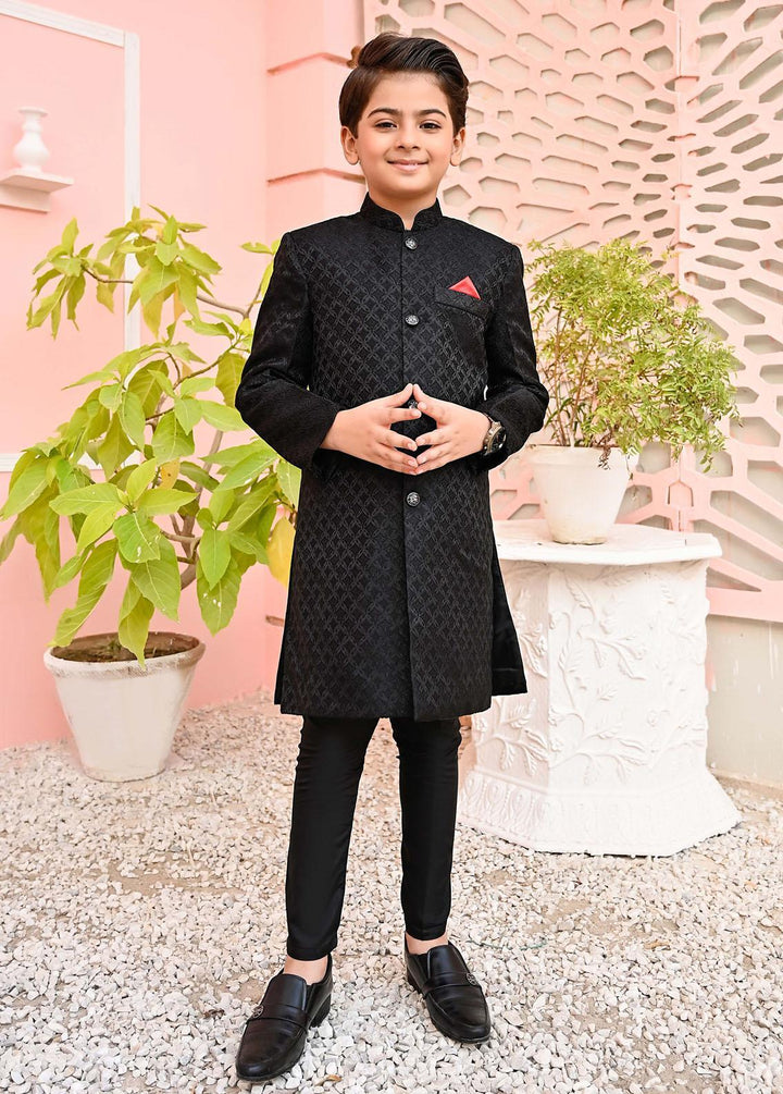 Hassan Jee  Formal  for Boys -  Black Jamawar Sherwani - S9
