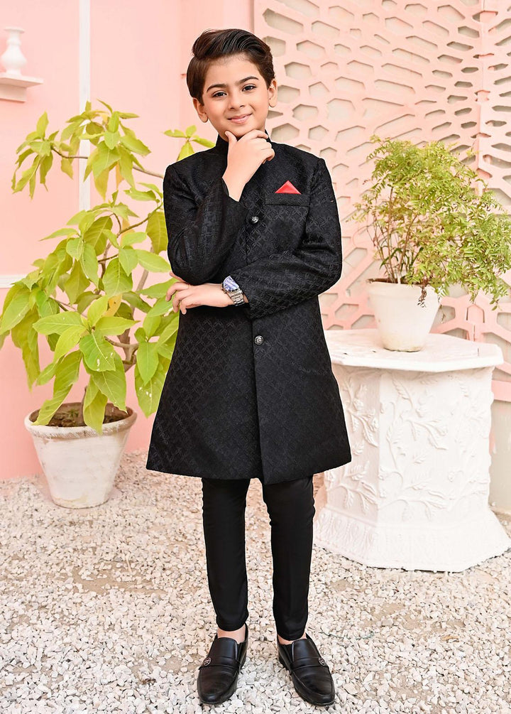 Hassan Jee  Formal  for Boys -  Black Jamawar Sherwani - S9