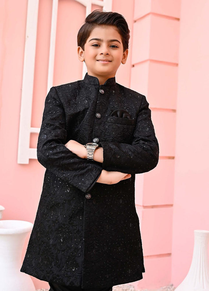 Hassan Jee  Formal  for Boys -  Black Mysore Sequence Sherwani - S11