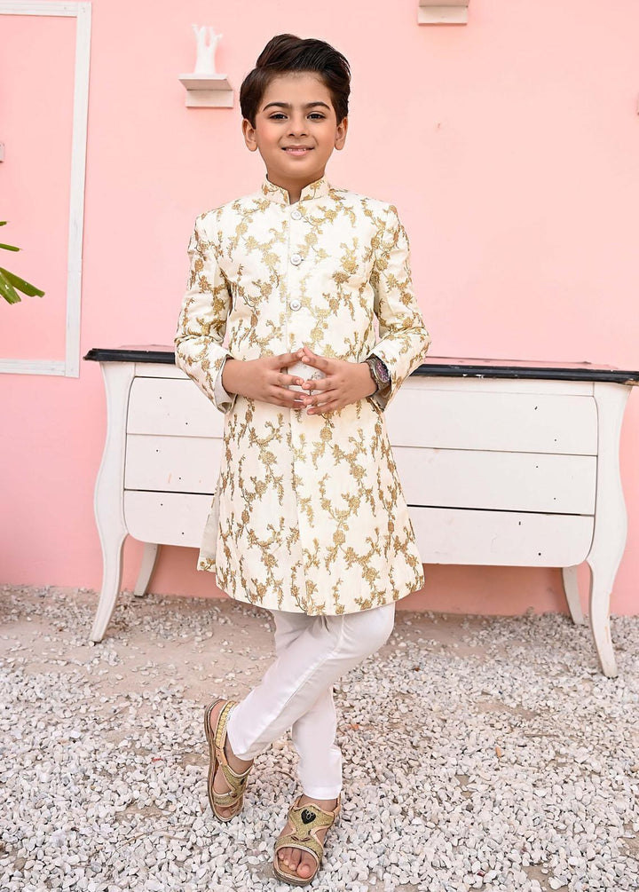 Hassan Jee  Formal Boys  -  Golden Mysore Sequence Sherwani - S10