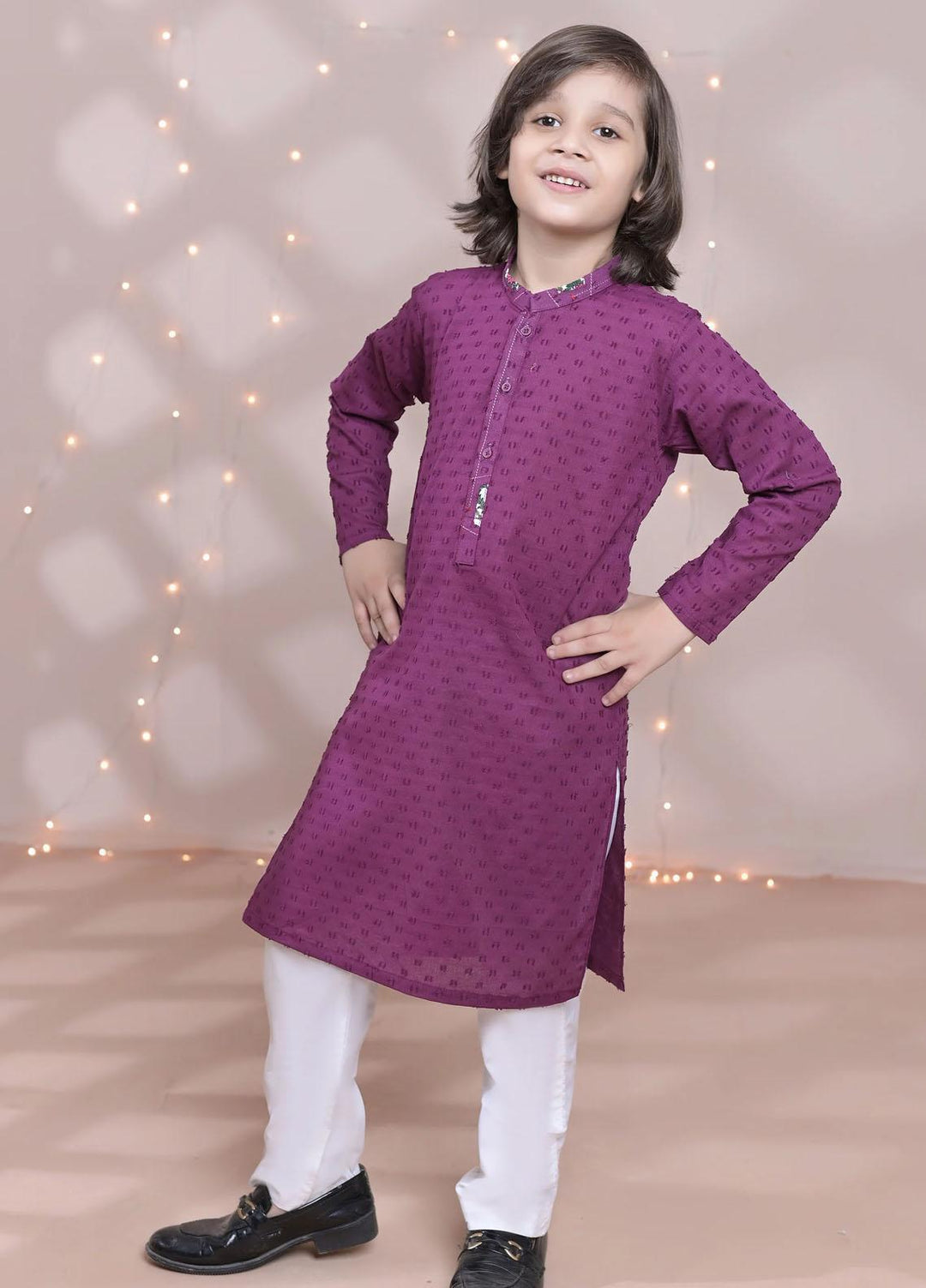 Hassan Jee Cotton Formal Kurta Pajama for Boys -  K15 Dotted Magenta