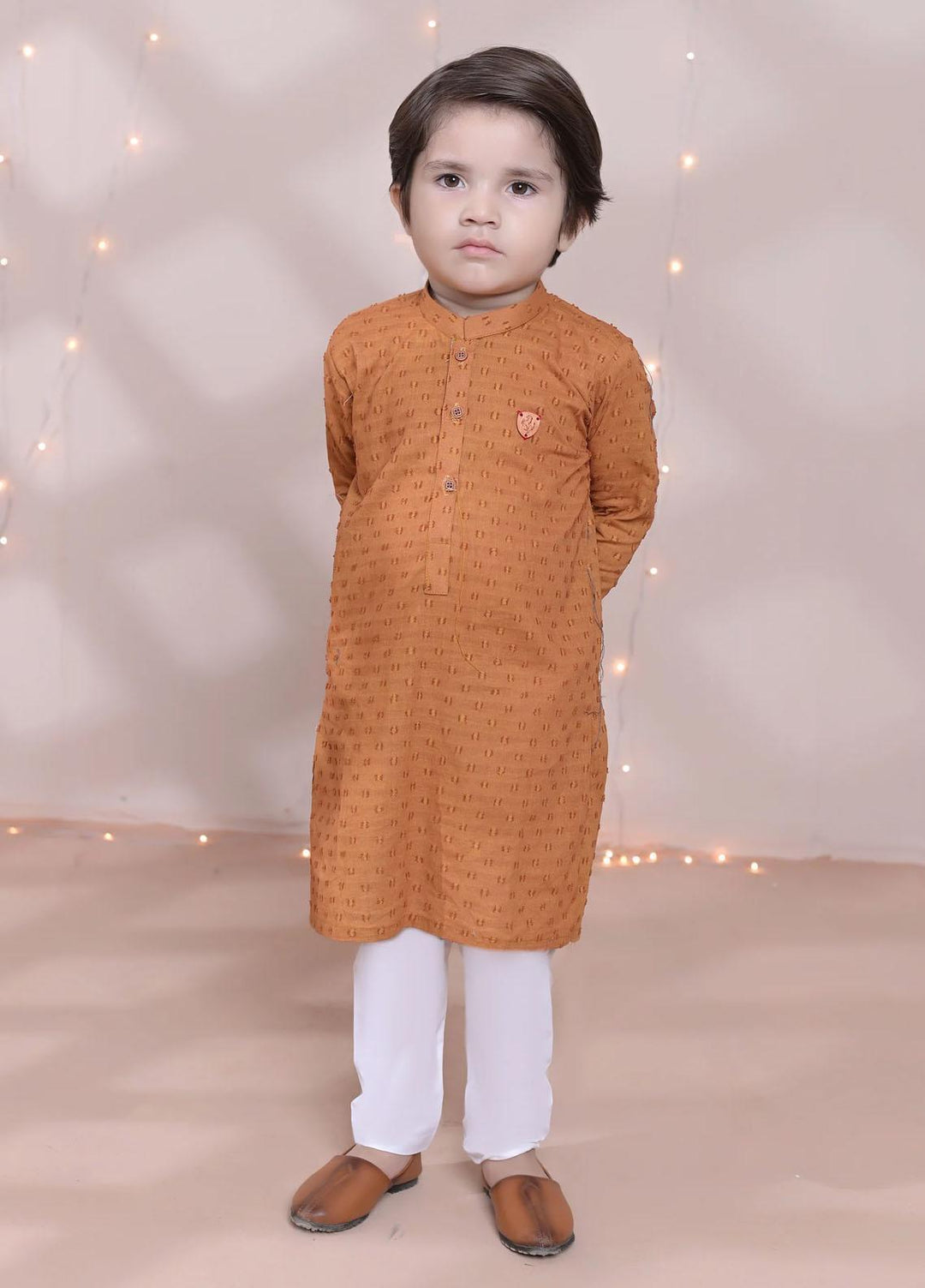 Hassan Jee Cotton Formal Boys Kurta Pajama -  K16 Dotted Mustard