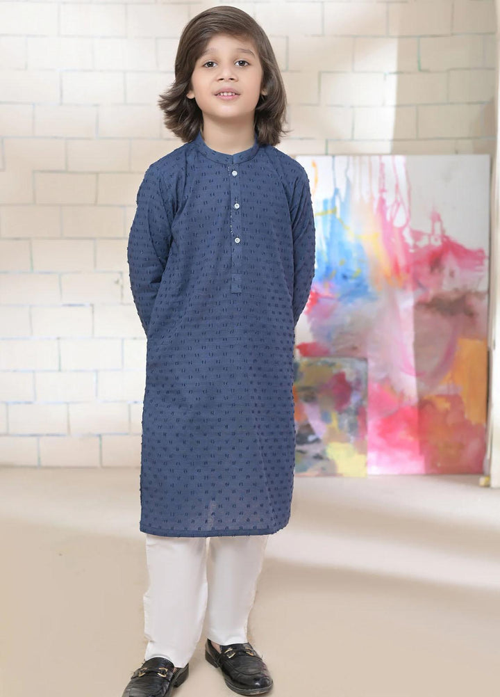 Hassan Jee Cotton Formal Kurta Pajama for Boys -  K9 Dotted Navy Blue