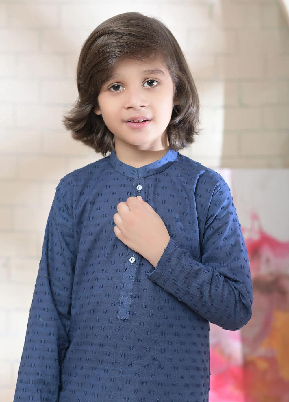 Hassan Jee Cotton Formal Kurta Pajama for Boys -  K9 Dotted Navy Blue