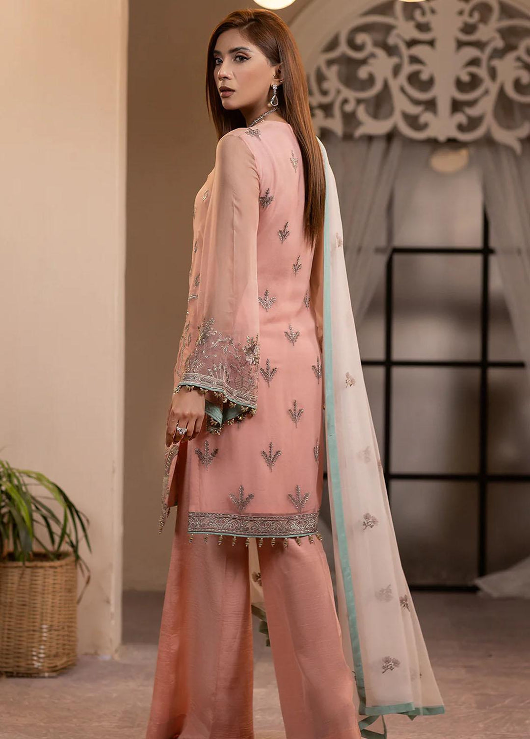 Haya By Kuch Khas Embroidered Chiffon Suits Unstitched 3 Piece FL23-KK14 K-1402 Ophelia - Festive Collection