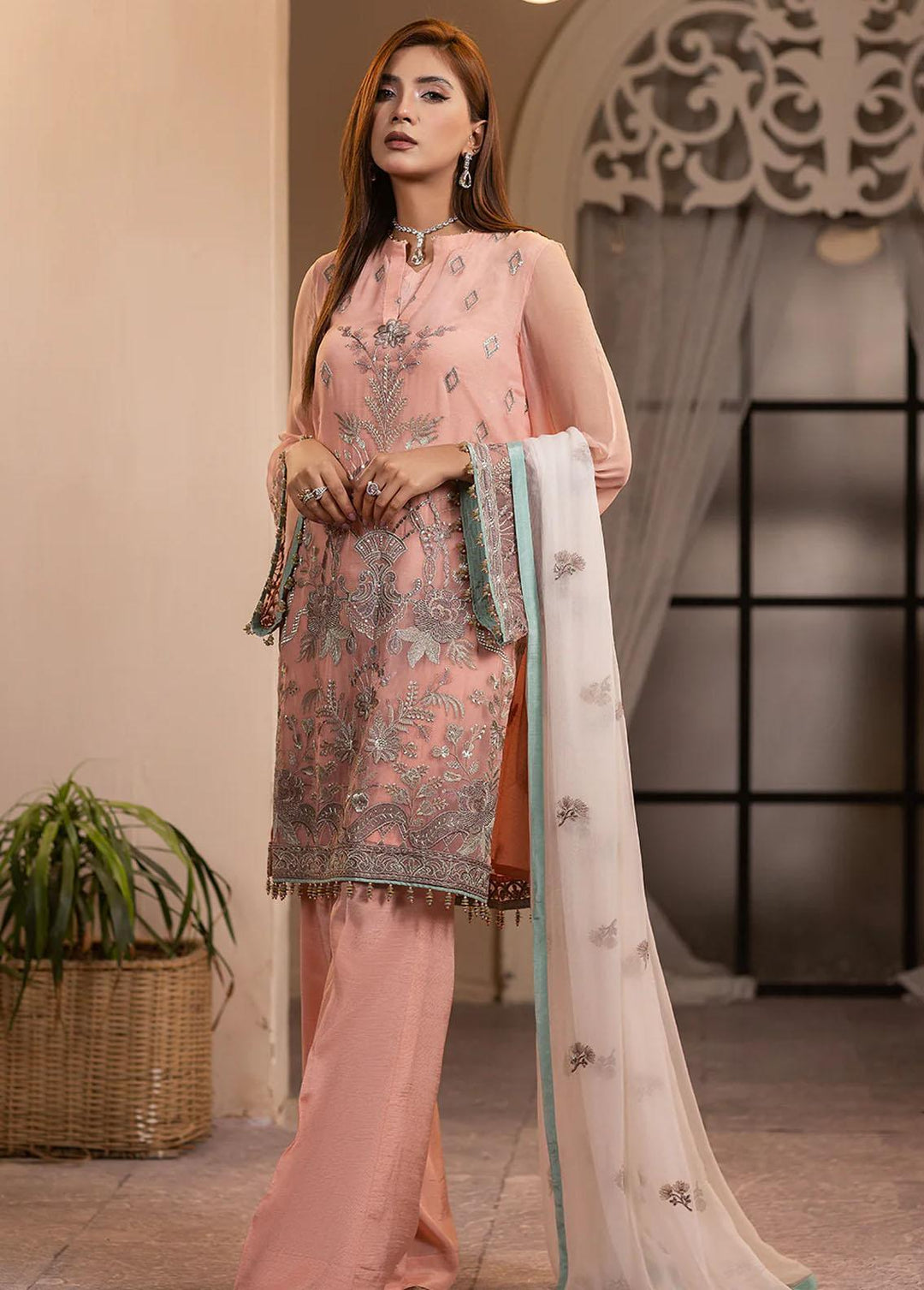 Haya By Kuch Khas Embroidered Chiffon Suits Unstitched 3 Piece FL23-KK14 K-1402 Ophelia - Festive Collection