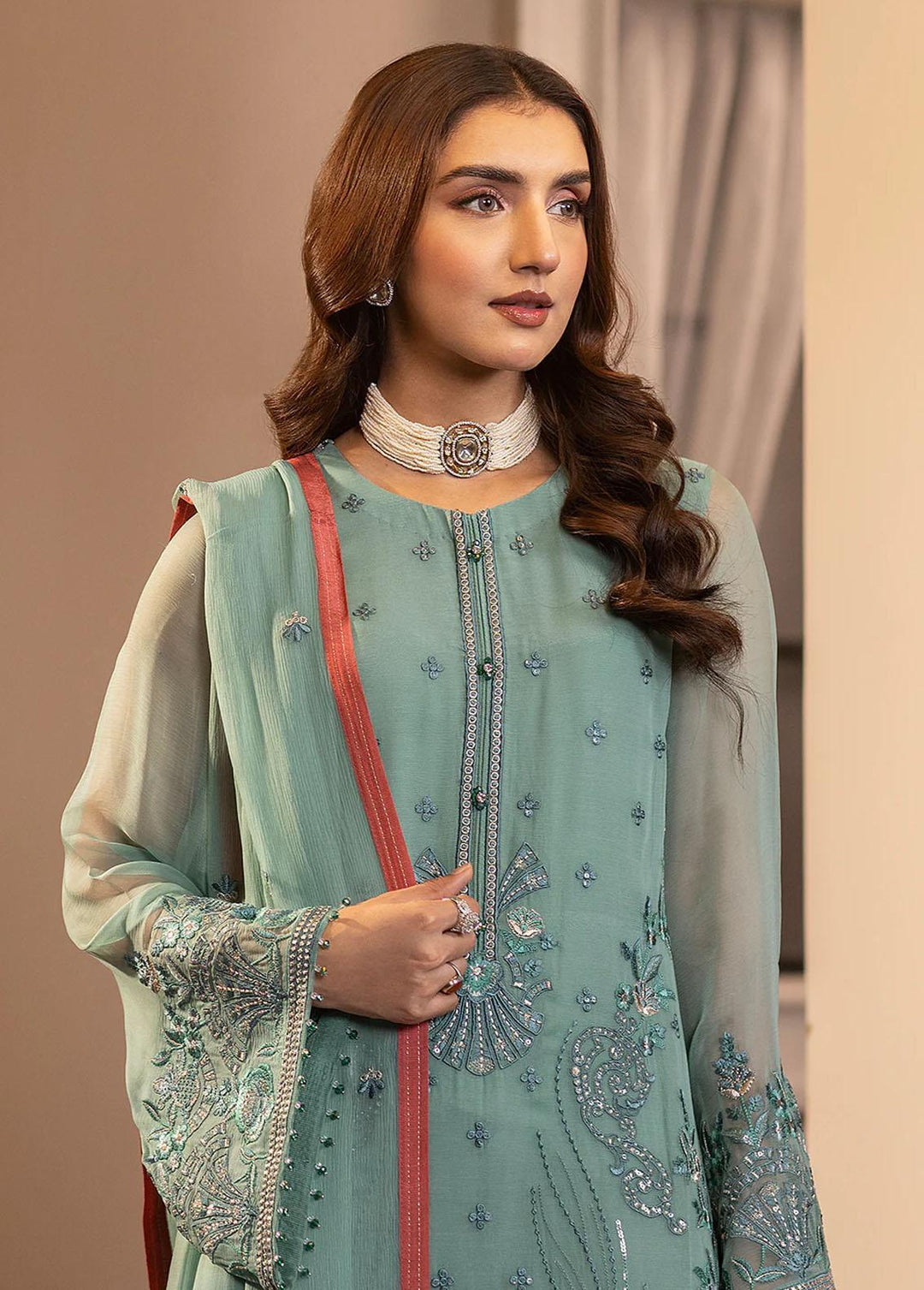 Haya By Kuch Khas Embroidered Chiffon Suits Unstitched 3 Piece FL23-KK14 K-1403 Parisa - Festive Collection