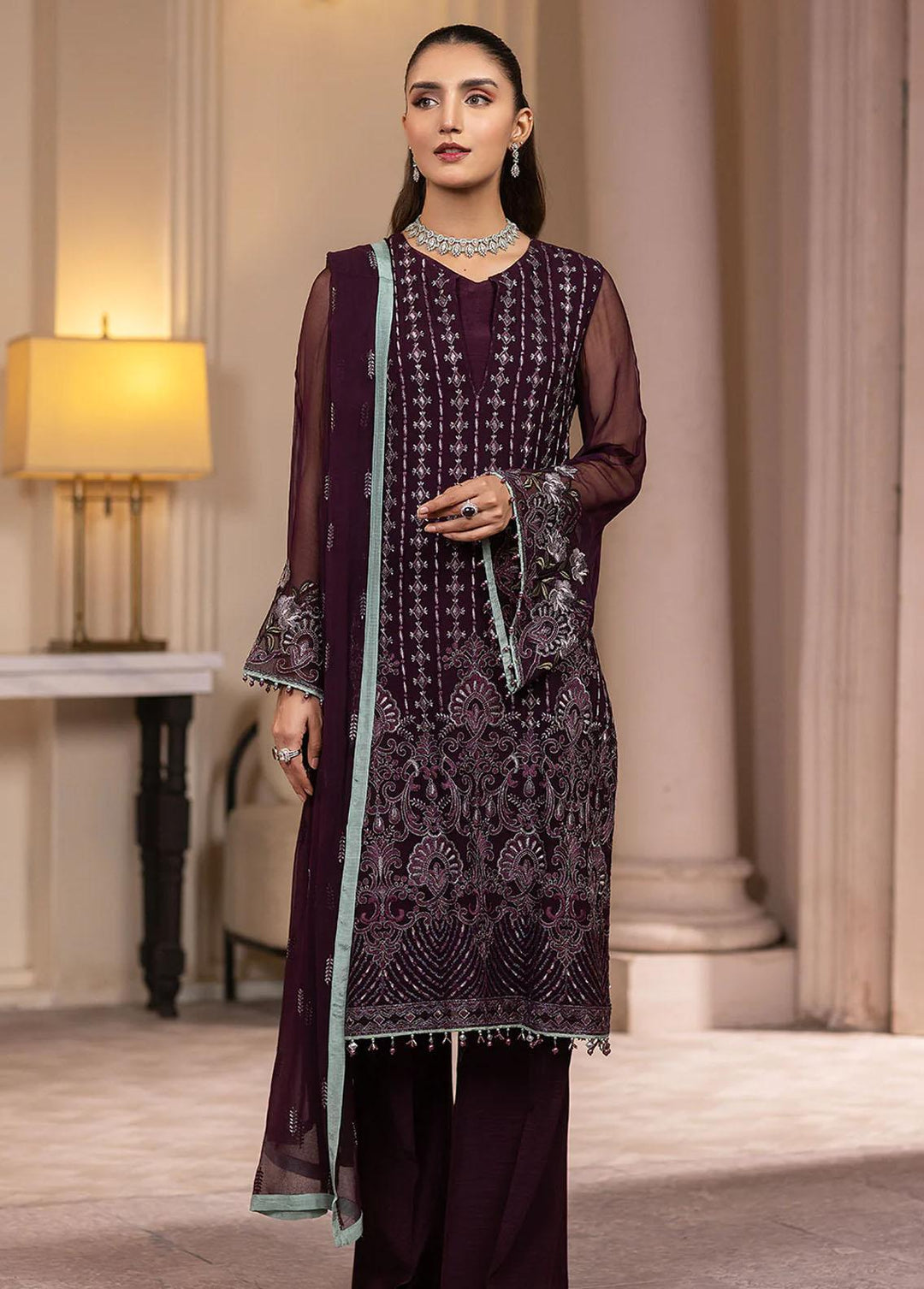 Haya By Kuch Khas Embroidered Chiffon Suits Unstitched 3 Piece FL23-KK14 K-1406 Mira - Festive Collection