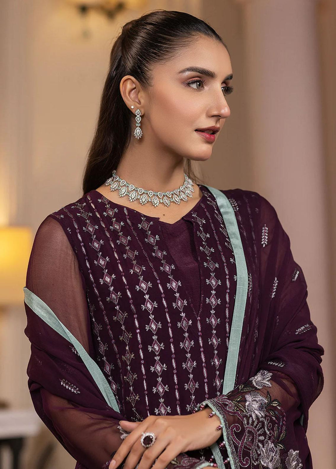 Haya By Kuch Khas Embroidered Chiffon Suits Unstitched 3 Piece FL23-KK14 K-1406 Mira - Festive Collection