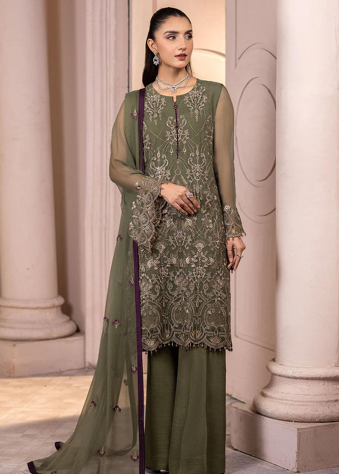 Haya By Kuch Khas Embroidered Chiffon Suits Unstitched 3 Piece FL23-KK14 K-1407 Zeba - Festive Collection