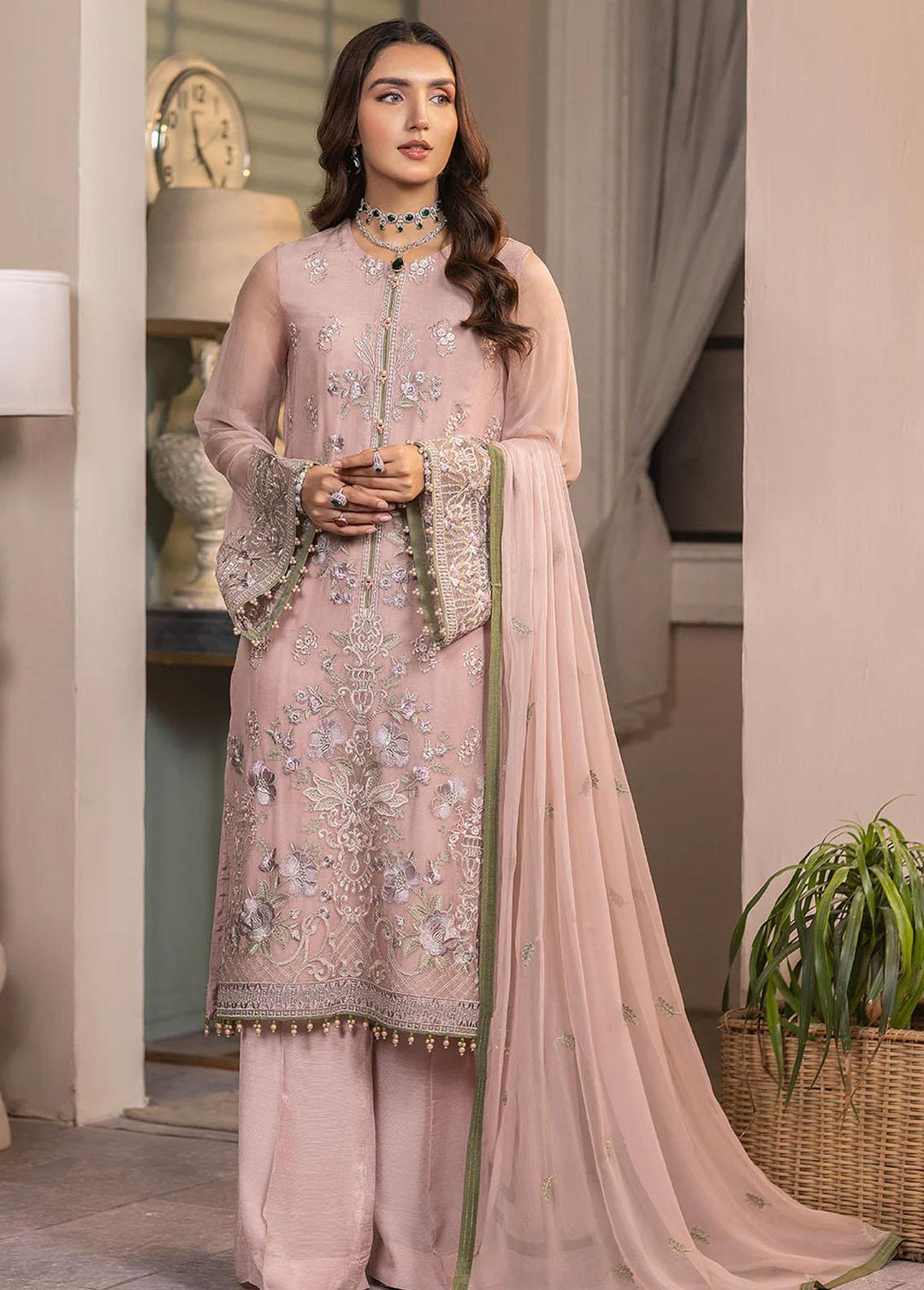 Haya By Kuch Khas Embroidered Chiffon Suits Unstitched 3 Piece FL23-KK14 K-1408 Mehak - Festive Collection