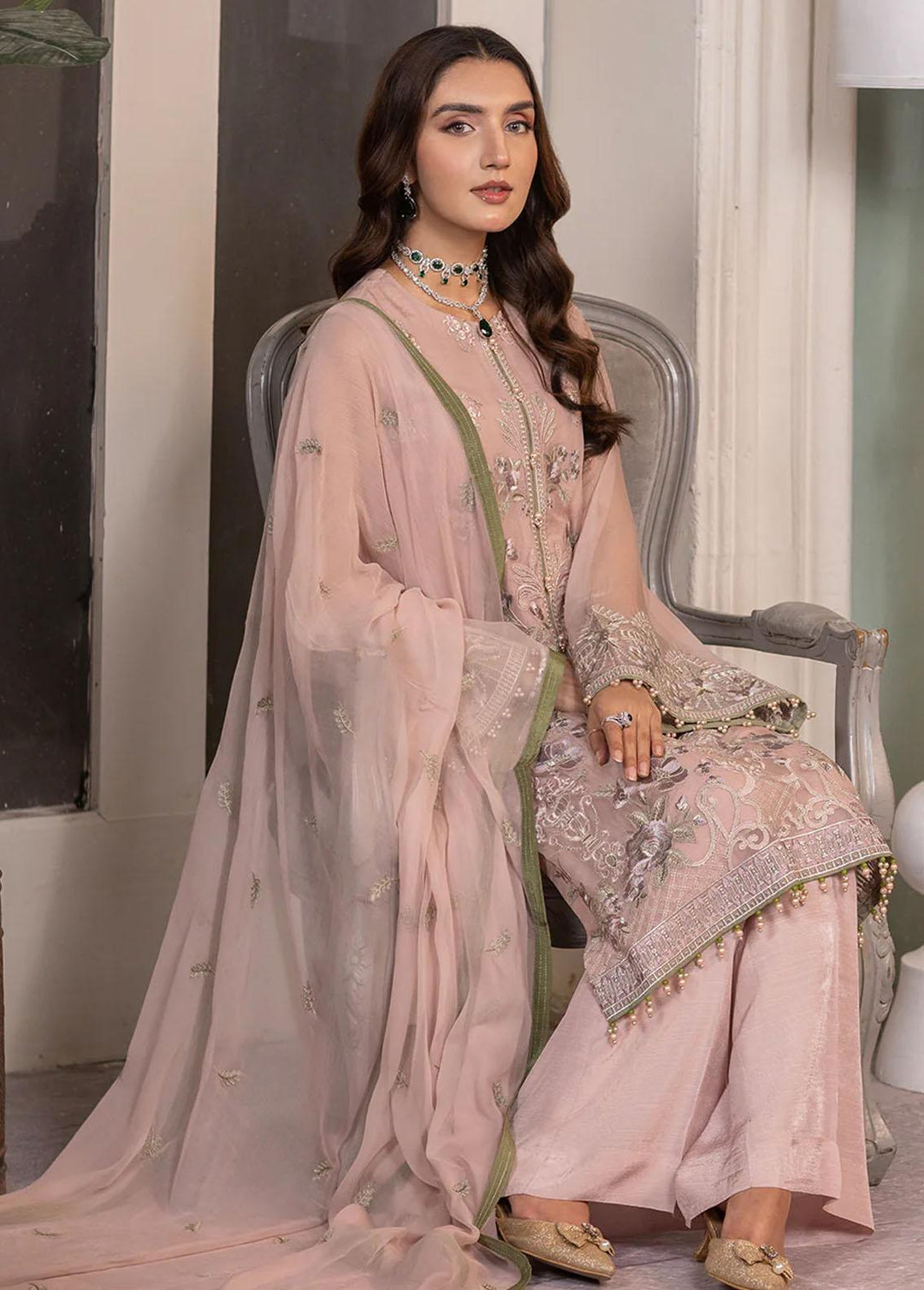 Haya By Kuch Khas Embroidered Chiffon Suits Unstitched 3 Piece FL23-KK14 K-1408 Mehak - Festive Collection