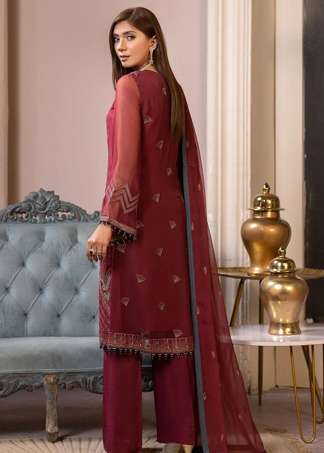 Haya By Kuch Khas Embroidered Chiffon Suits Unstitched 3 Piece FL23-KK14 K-1409 Warda - Festive Collection