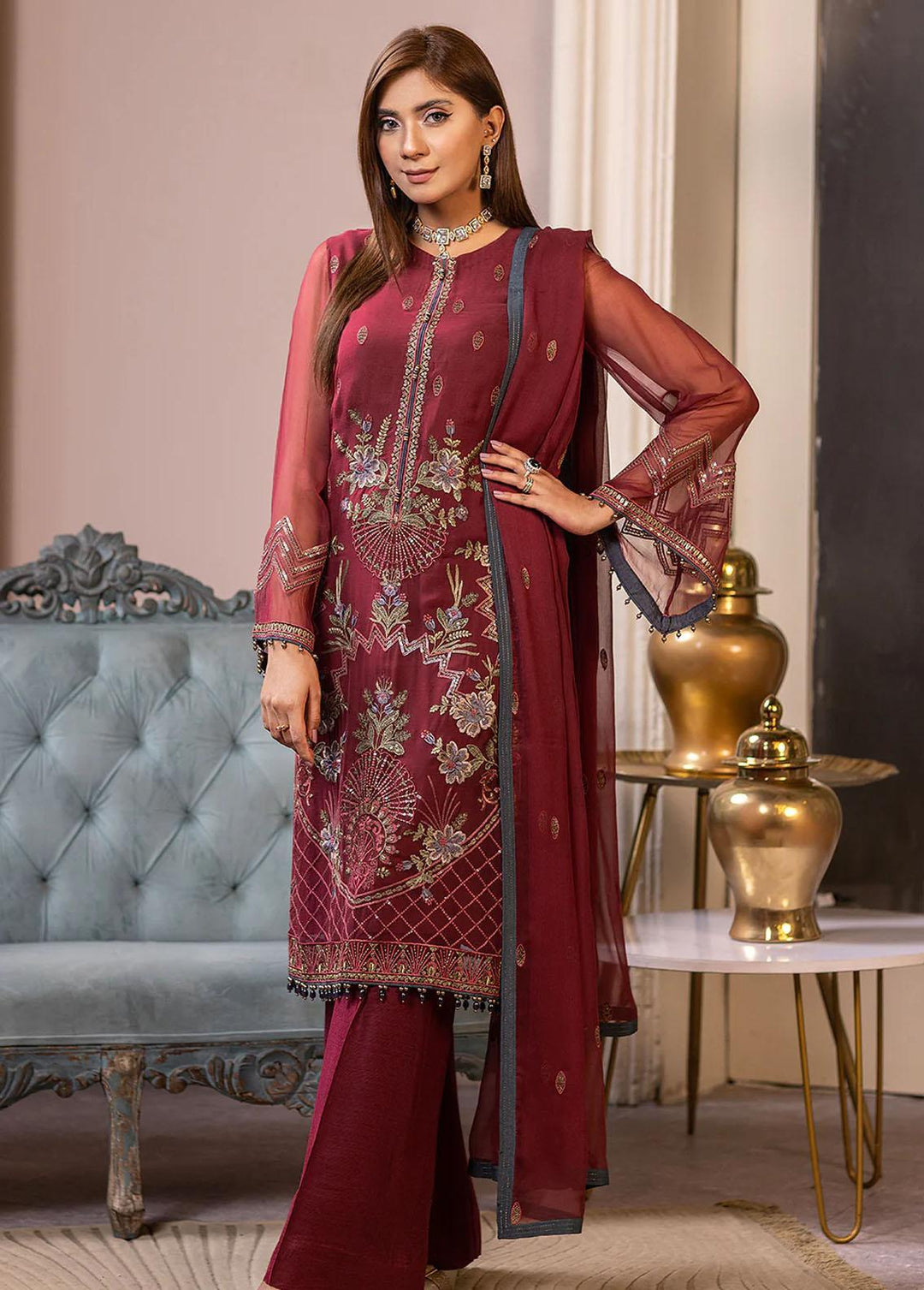 Haya By Kuch Khas Embroidered Chiffon Suits Unstitched 3 Piece FL23 ...