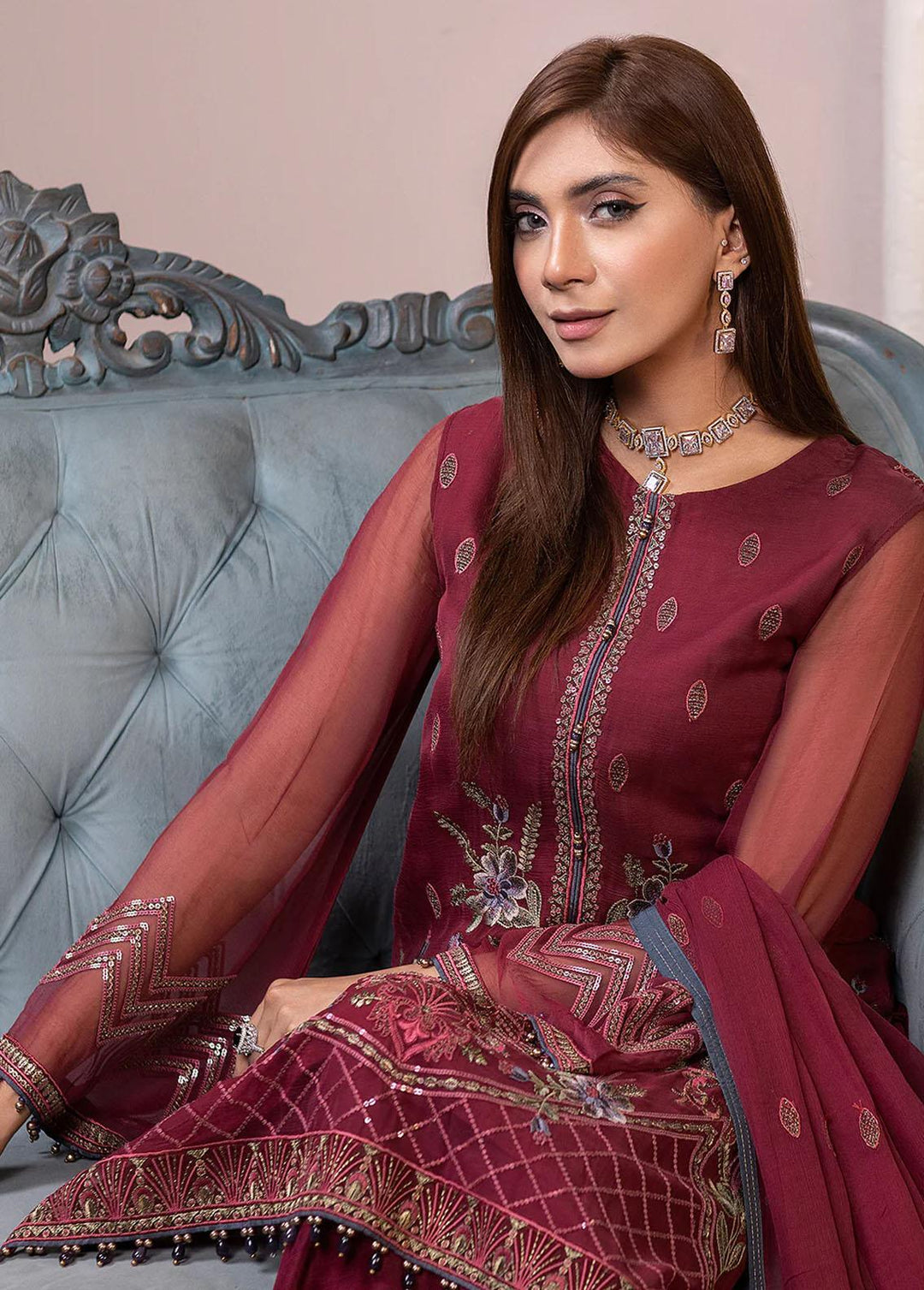 Haya By Kuch Khas Embroidered Chiffon Suits Unstitched 3 Piece FL23-KK14 K-1409 Warda - Festive Collection